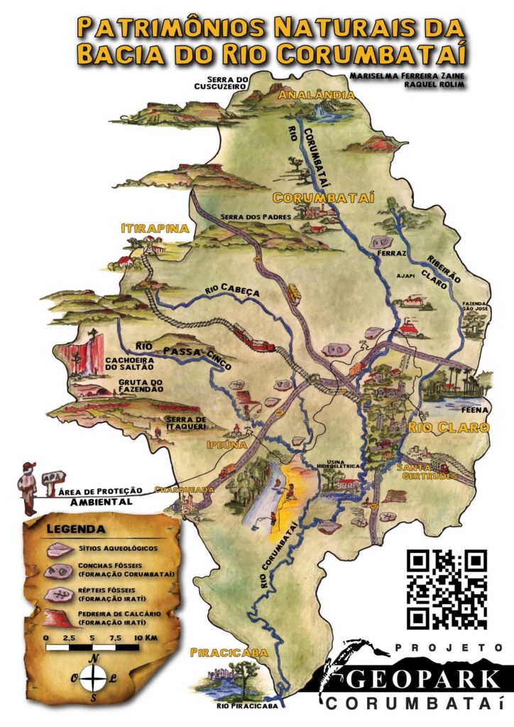 adesivo do mapa ilustrado da patrimônio natural do Geopark Corumbataí