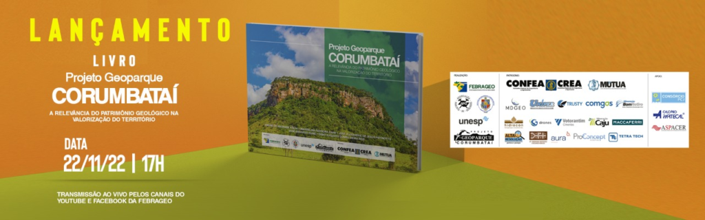 Cartaz de divulgação do lançamento do livro indicando a data, horário e canais que farão a transmissão.